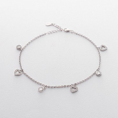 Срібний браслет з сердечками (фіаніт) 141358