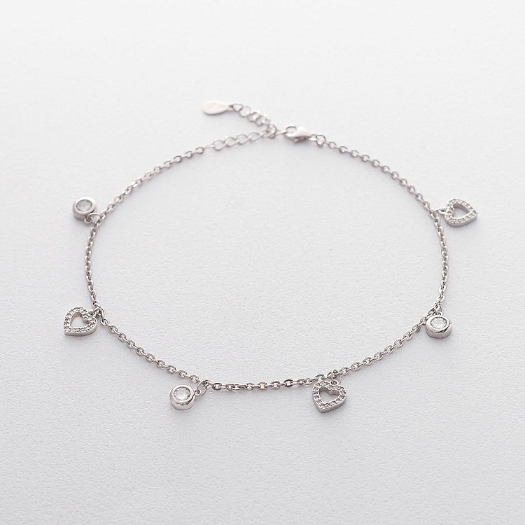 Срібний браслет з сердечками (фіаніт) 141358 від ювелірного магазину Онікс