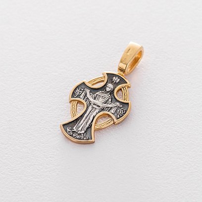 Серебряный православный крестик (чернение, позолота) 132718 №5