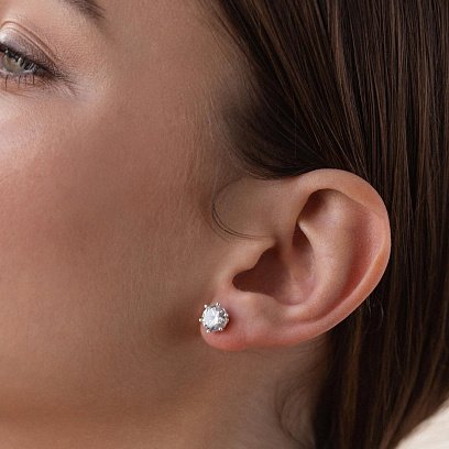 Срібні сережки - пусети з фіанітами 121622 №4