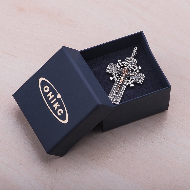 Срібний православний хрест із золотим розп'яттям 13501а від ювелірного магазину Онікс - 2