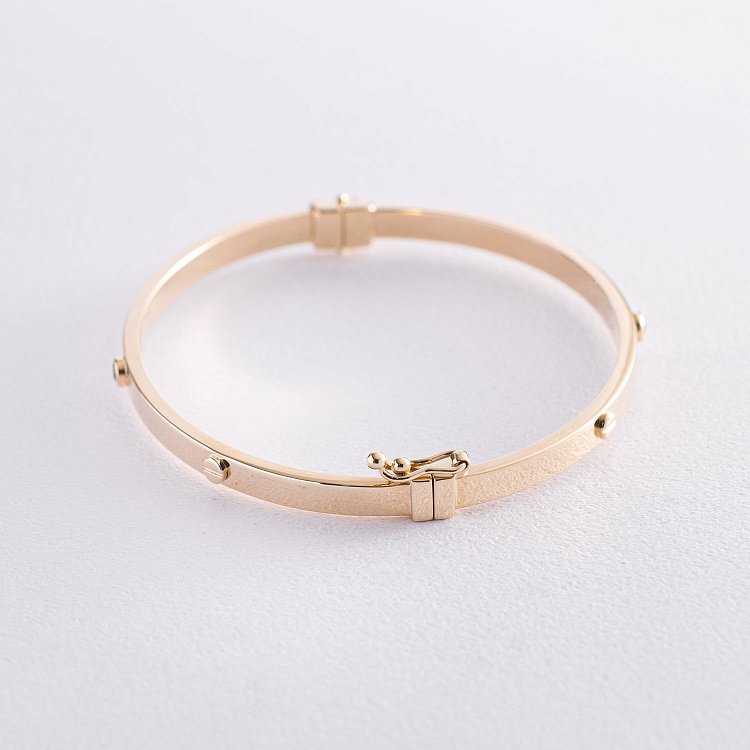 Жесткий браслет "Love" из желтого золота (фианит) б04741 от ювелирного магазина Оникс - 2