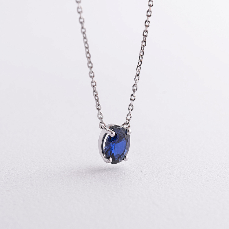 Срібне кольє з синтетичним сапфіром 8188р-HSPH від ювелірного магазину Онікс