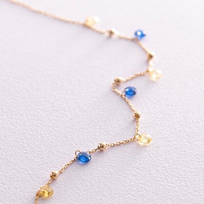 Золоте кольє "Незалежна" з кульками (сині та жовті фіаніти) кол02321 №3
