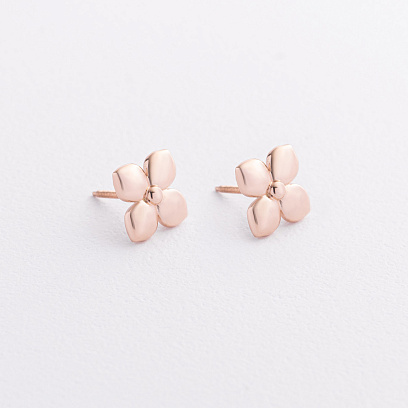 Cерьги - пусеты "Клевер" в красном золоте с09605