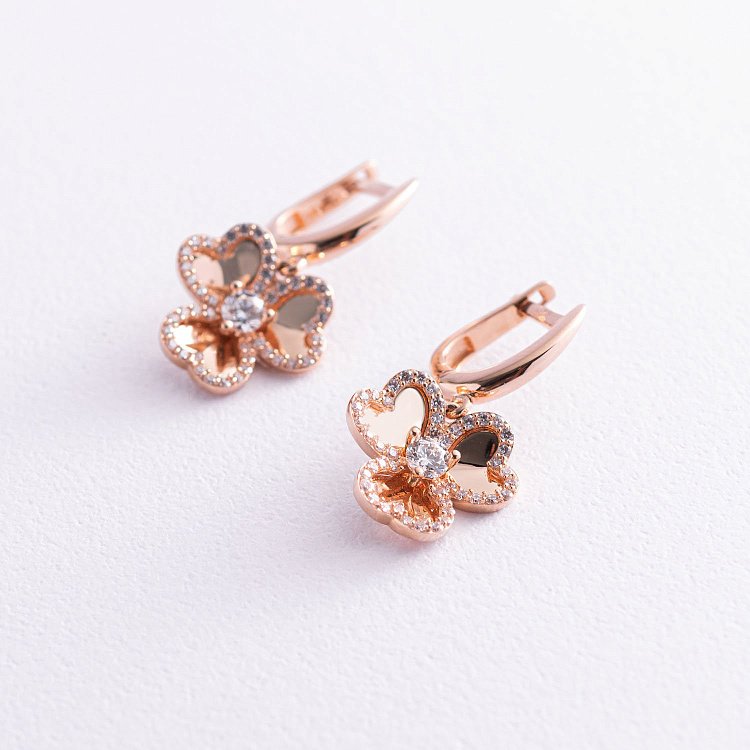 Золотые серьги "Цветочки" (фианиты) с05720 от ювелирного магазина Оникс - 2