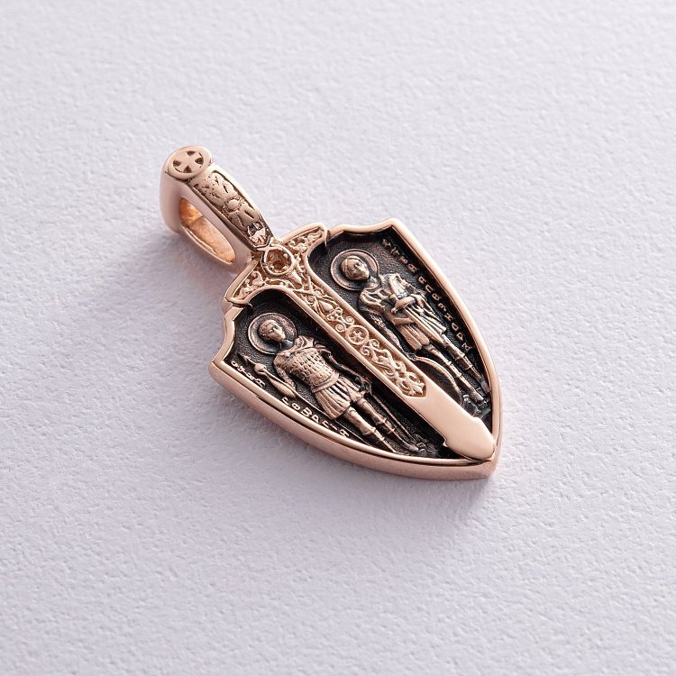 Золотий кулон "Св. вмч. Георгій Переможець. Св. блгв. кн. Олександр Невський. Архангел Михаїл" п03816 від ювелірного магазину Онікс - 7