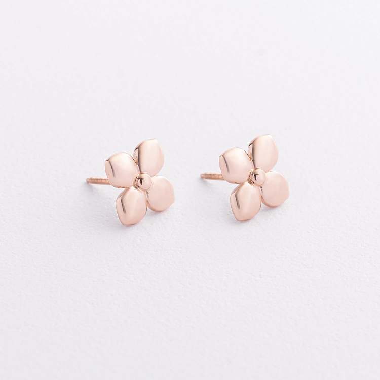 Cерьги - пусеты "Клевер" в красном золоте с09605 от ювелирного магазина Оникс