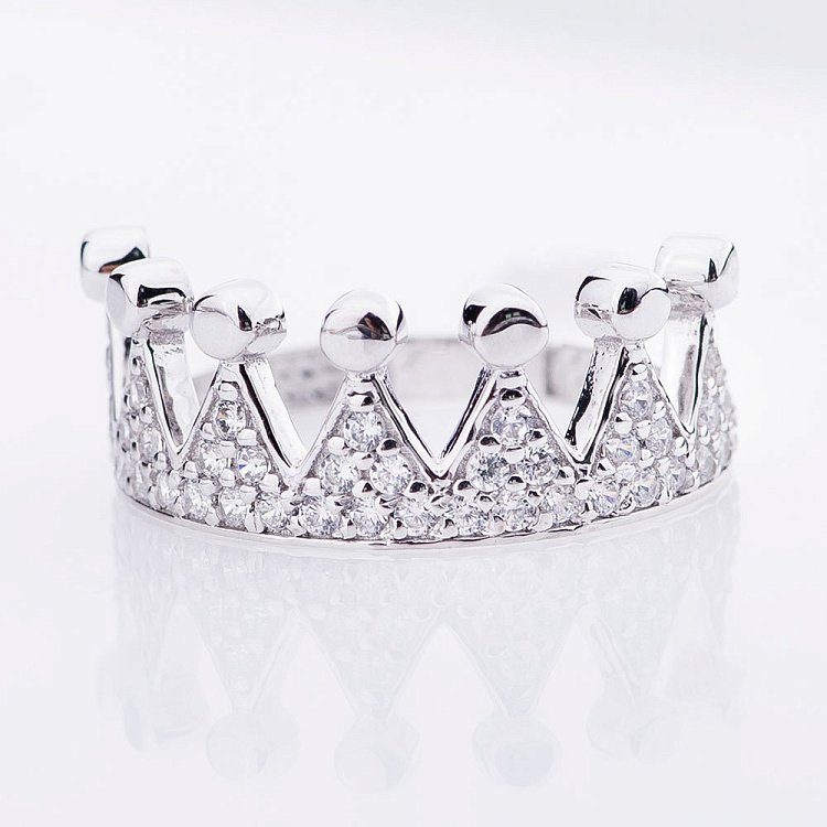 Золотое кольцо "Корона" с фианитами к04666 от ювелирного магазина Оникс - 2