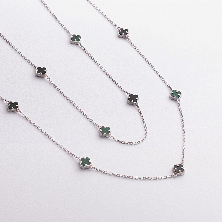 Срібне кольє "Конюшина" (онікс, малахіт) 181352 від ювелірного магазину Онікс