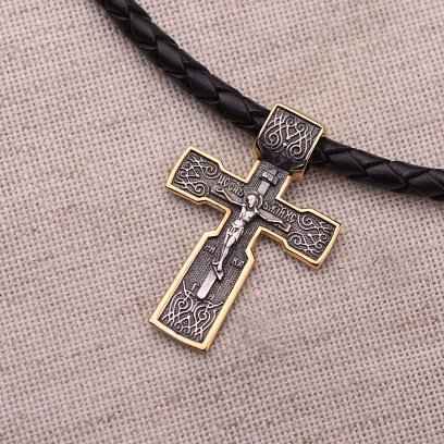 Срібний хрест "Розп'яття" з позолотою 132354 №7