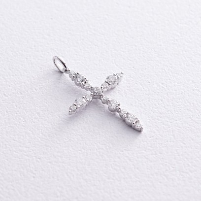 Крестик в белом золоте (бриллианты) пб0295ch