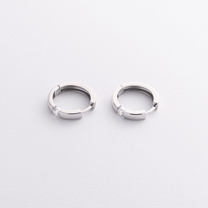 Золоті сережки - кільця з фіанітами (біле золото) с09430 №2