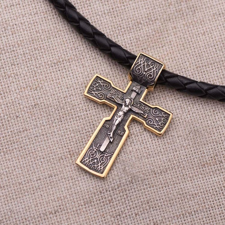 Срібний хрест "Розп'яття" з позолотою 132354 від ювелірного магазину Онікс - 6