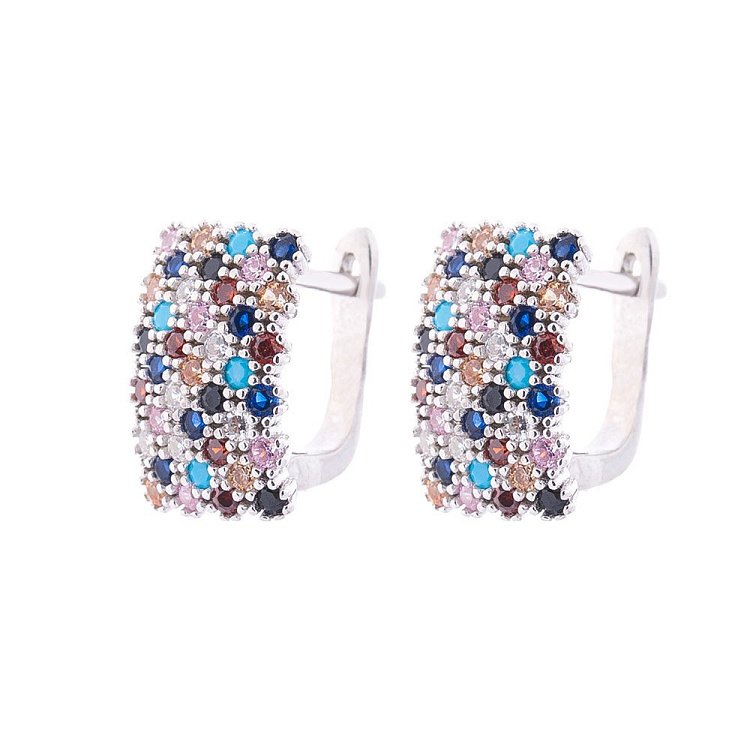 Срібні сережки з різнокольоровими фіанітами 122399 від ювелірного магазину Онікс