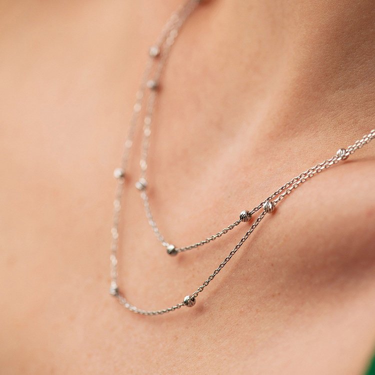 Двойное колье "Шарики" в белом золоте кол02454 от ювелирного магазина Оникс - 3