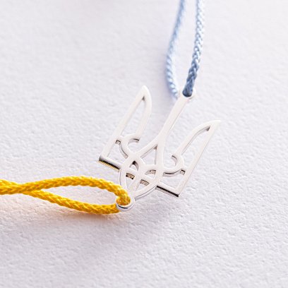 Срібний браслет "Герб України - Тризуб" (блакитна та жовта нитка) 312/2т №3