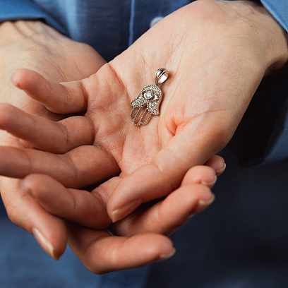 Срібний кулон "Хамса" з фіанітами 1186 №2