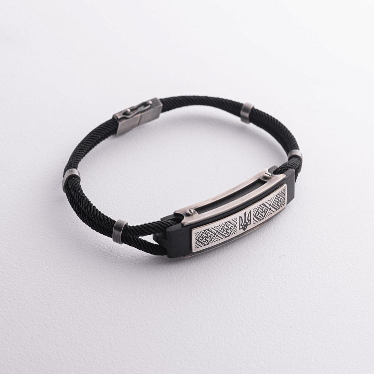 Браслет "Герб Украины - Тризуб. Вышиванка" с серебряными вставками (эбен) 1249 от ювелирного магазина Оникс - 2