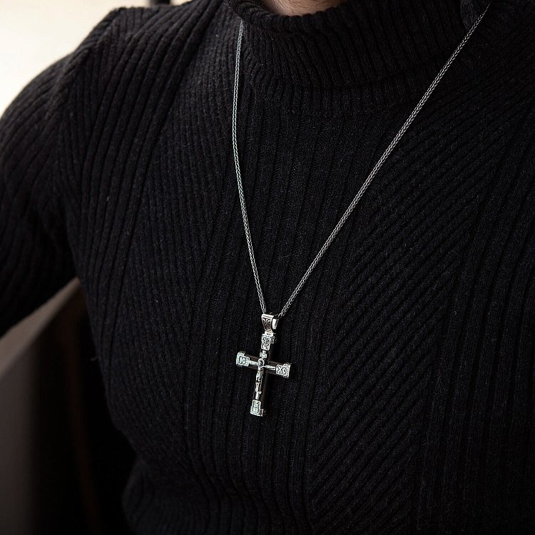 Серебряный крест "Распятие. Спаси и Сохрани" с эбеновым деревом 981 от ювелирного магазина Оникс - 10