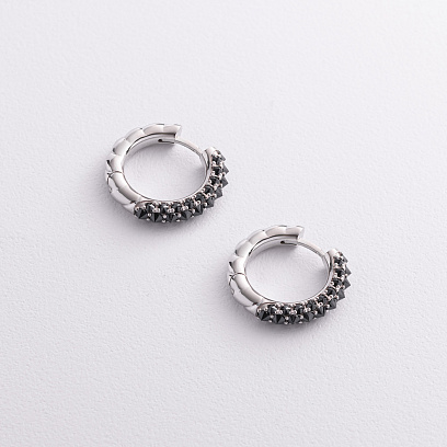 Золоті сережки - кільця "Nicola" з чорними фіанітами с09532 №2