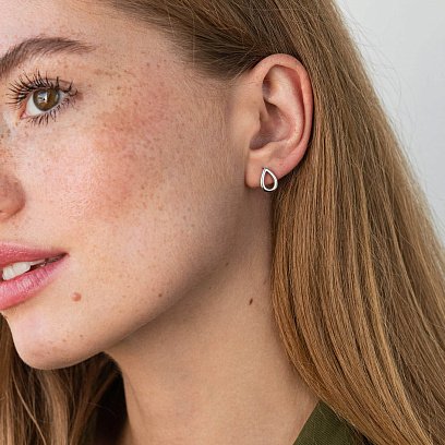 Серьги - пусеты "Маленькие капельки" в белом золоте с06414 №4