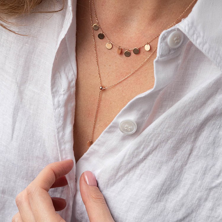 Подвійне кольє - краватка "Монетки" у червоному золоті кол02284 від ювелірного магазину Онікс - 12