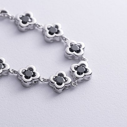 Серебряный браслет "Клевер" (черные фианиты) 141481 №3