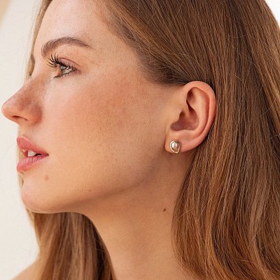 Серьги - пусеты "Капельки" с жемчугом (желтое золото) с08732 №2