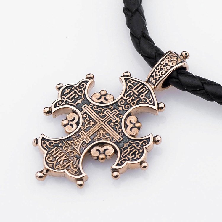 Золотой крест "Процвете Древо Креста" п02676 от ювелирного магазина Оникс - 1