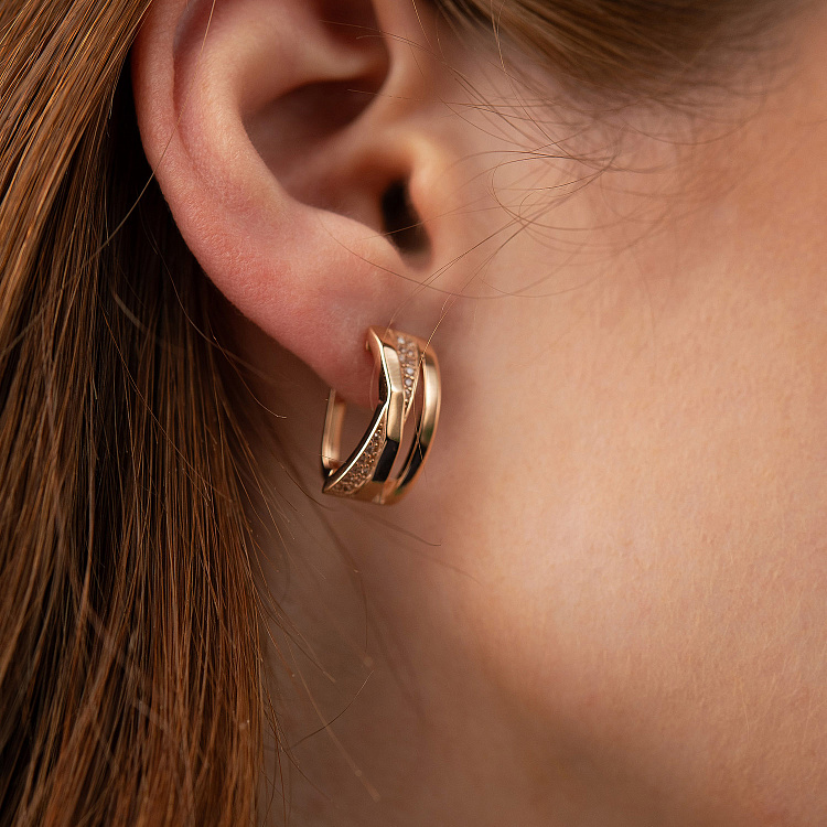 Золотые серьги с фианитами с08271 от ювелирного магазина Оникс - 4