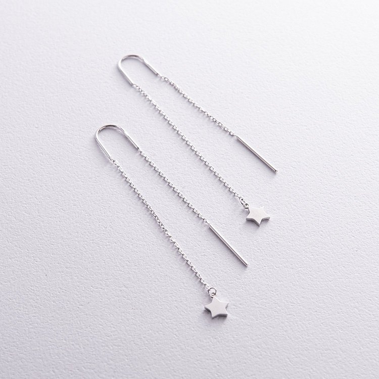 Серьги - протяжки "Звездочки" в белом золоте с05283 от ювелирного магазина Оникс