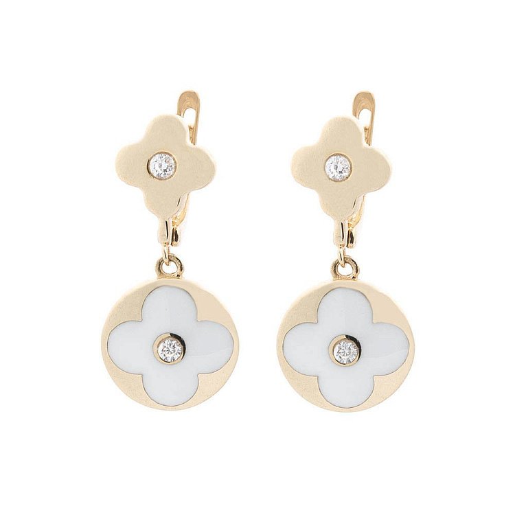 Золоті сережки "Конюшина" (емаль, фіаніт) с05387 від ювелірного магазину Онікс