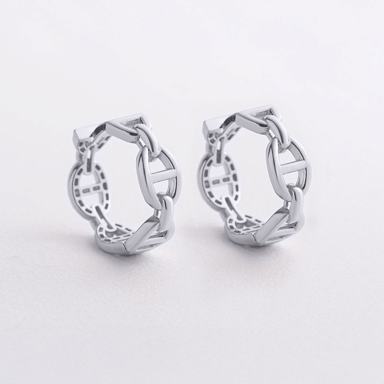 Серьги - кольца "Helen" в белом золоте с09573 от ювелирного магазина Оникс
