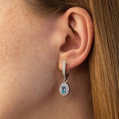 Срібні сережки з блакитними топазами і фіанітами GS-02-086-3010
