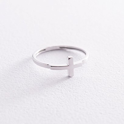 Кольцо "Крестик" в белом золоте к07210