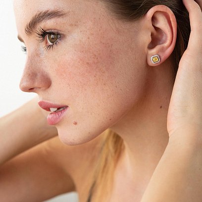 Золотые серьги - пусеты с белыми и желтыми бриллиантами сб0406nl №4