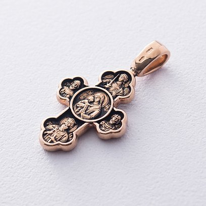 Золотий православний хрест "Хрестовоздвиження. Донська ікона Божої Матері" з чорнінням п01840 №2