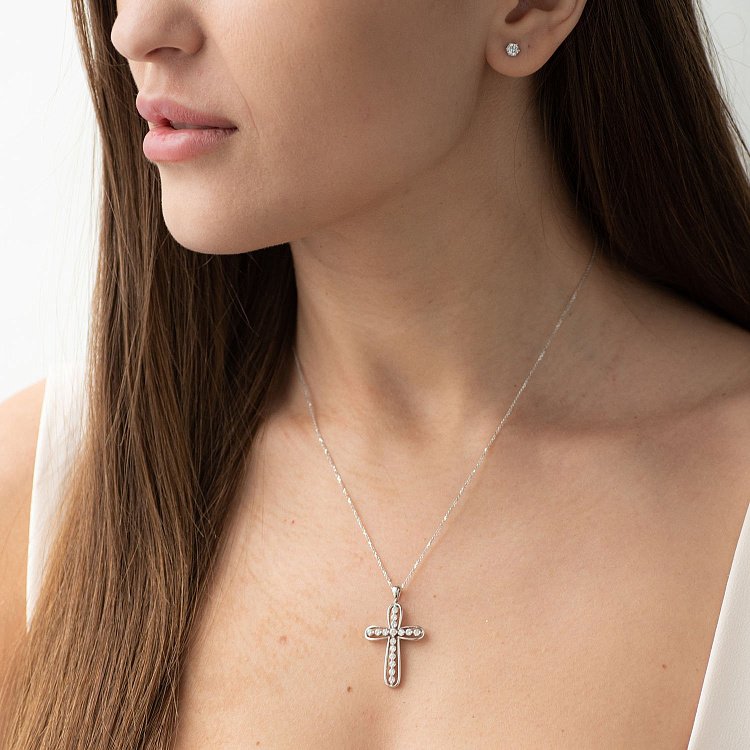 Золотий хрестик з діамантами кит0567 від ювелірного магазину Онікс - 1