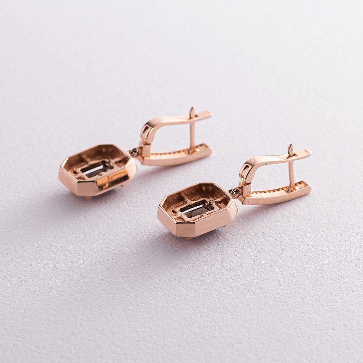 Золоті сережки (димчастий топаз, фіаніти) с03335 від ювелірного магазину Онікс - 2