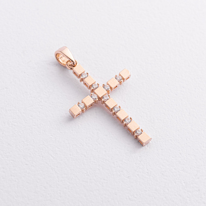 Хрестик з фіанітами M (червоне золото) п04005