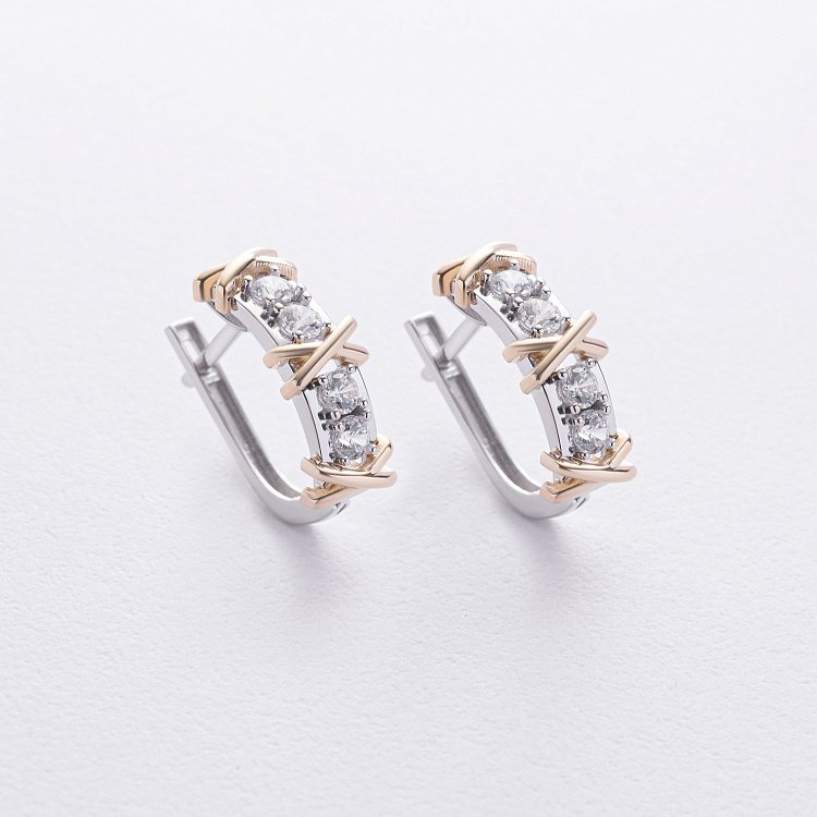 Сережки "Rosie" з фіанітами (біле, жовте золото) с09225 від ювелірного магазину Онікс