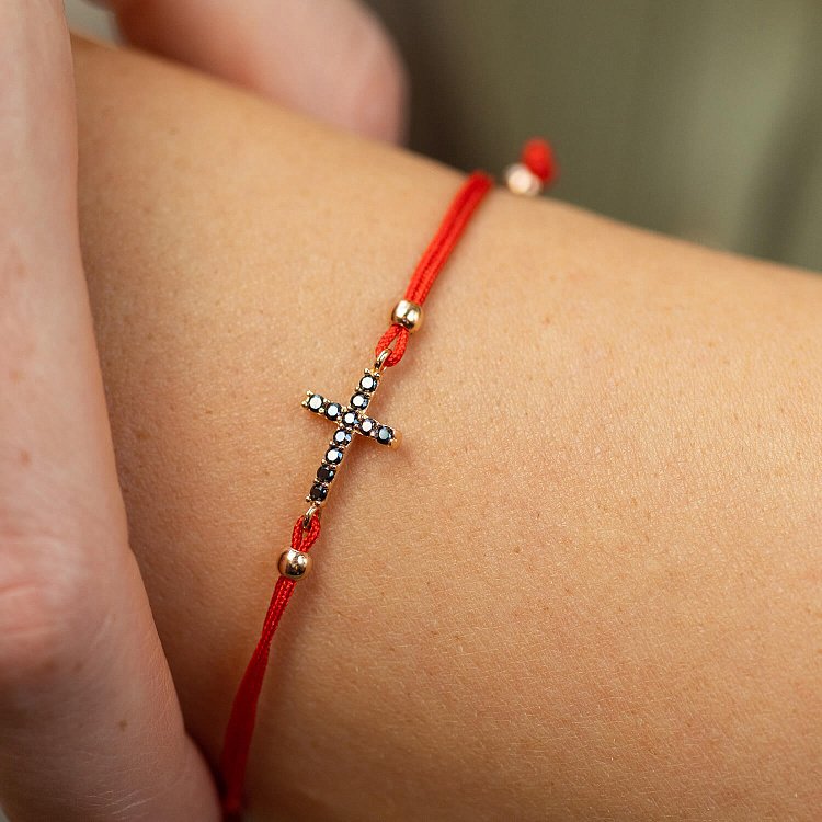 Браслет з червоною ниткою та хрестиком (чорні фіаніти) б05331 від ювелірного магазину Онікс - 3