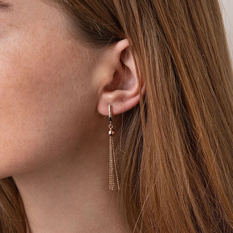 Золоті висячі сережки з кульками с06282 від ювелірного магазину Онікс - 1