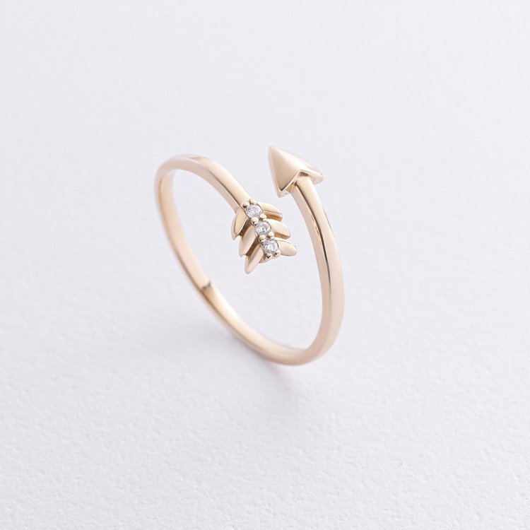 Кольцо "Стрела" в желтом золоте (фианиты) к08172 от ювелирного магазина Оникс