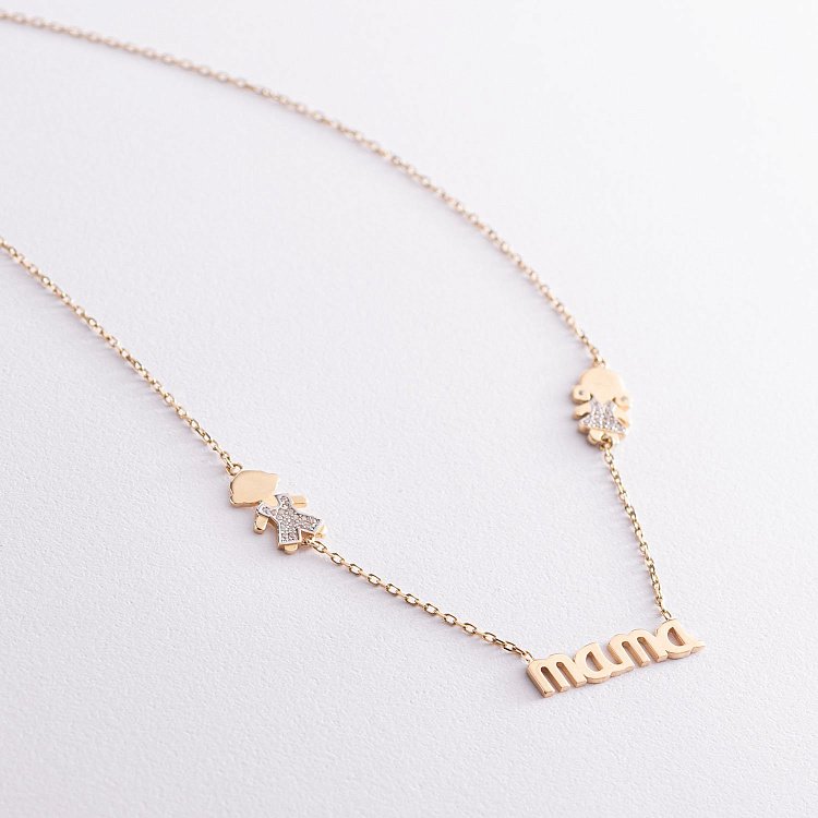 Золотое колье "Мама, мальчик и девочка" (фианит) кол01008 от ювелирного магазина Оникс