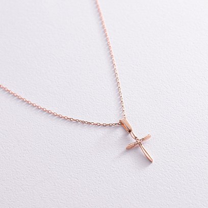 Золотое колье "Крестик" с фианитами кол02189