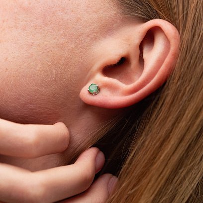 Золоті сережки - пусети зі смарагдами сб0429gl №4