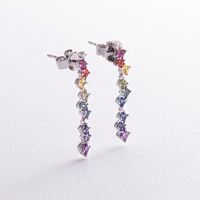 Золоті сережки - пусети з різнокольоровими сапфірами сб0449nl