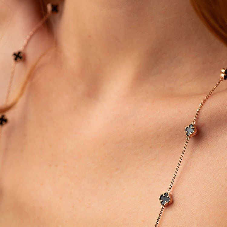 Колье "Клевер" с ониксом mini (красное золото) кол02423 от ювелирного магазина Оникс - 3